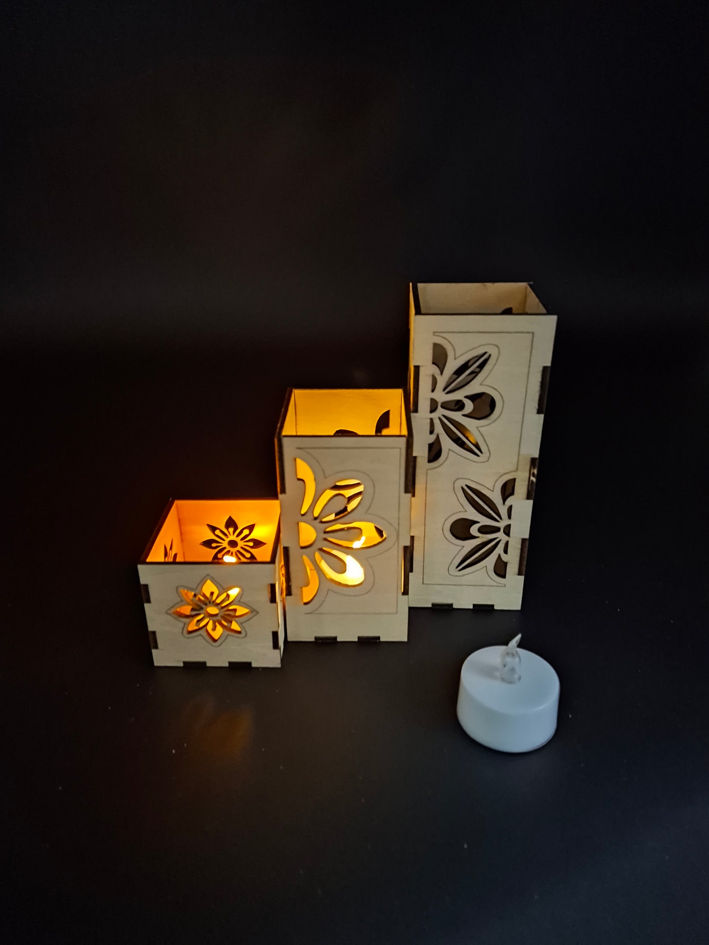 Styles Petal Tea Light Box 3pc Set with 3 Soft Yellow LED Tea Lights